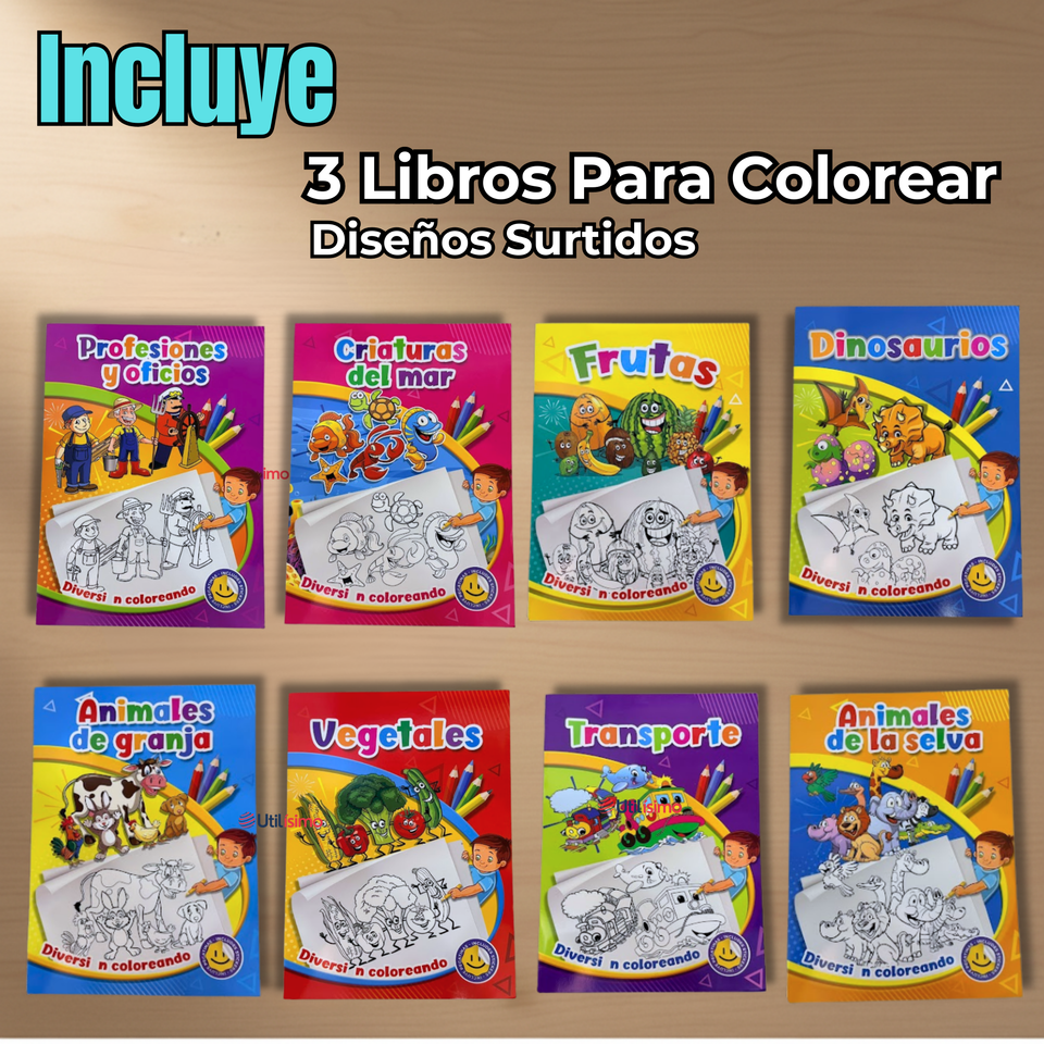 Pack 3 Libros Para Colorear Pintar Educativo Con Stickers Diseños Surtidos