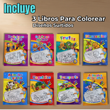 Pack 3 Libros Para Colorear Pintar Educativo Con Stickers Diseños Surtidos