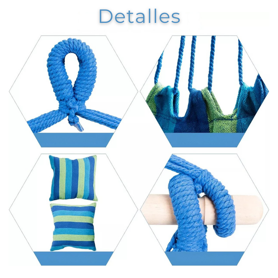 Silla Hamaca Colgante Columpio Con Dos Almohadas Para Jardin Azul Verde