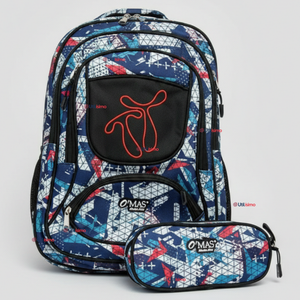 Mochila Escolar Bolso Con Estuche 43Cm Tela Oxford Niño Design Geometric