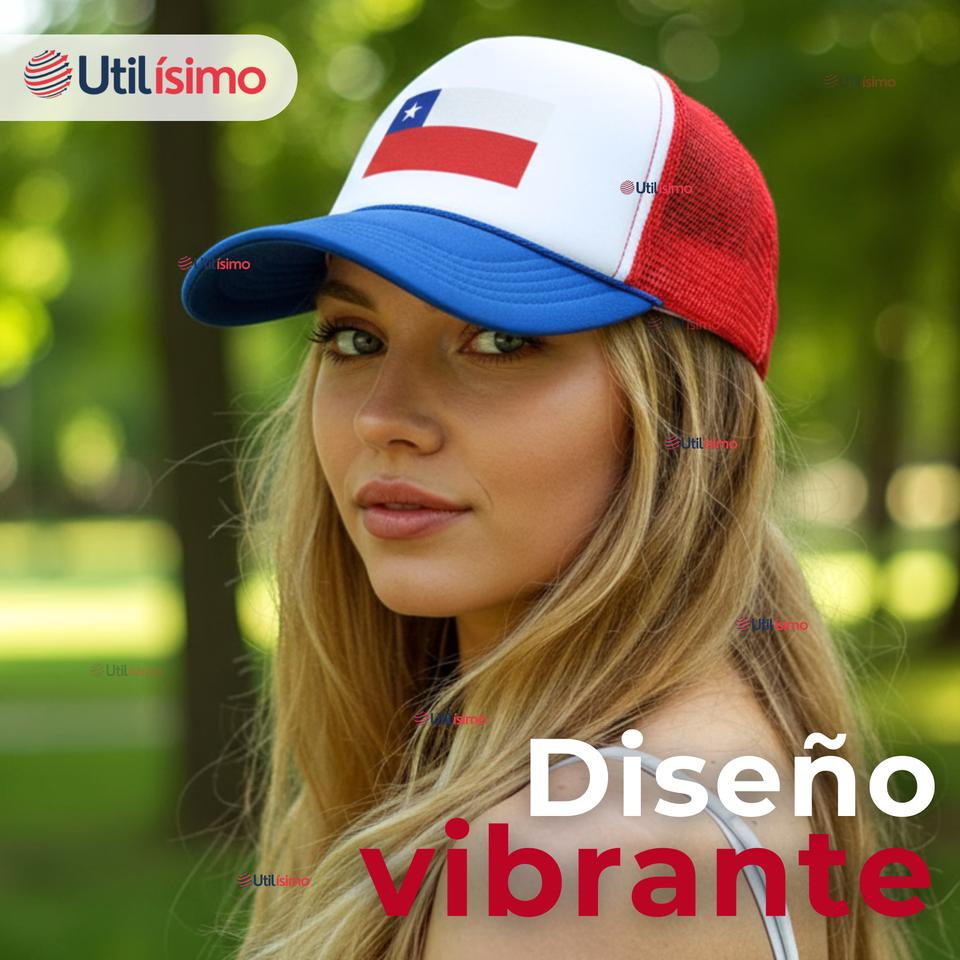 Gorro Jockey Talla Única Ajustable Malla Poliéster Estampado Chileno