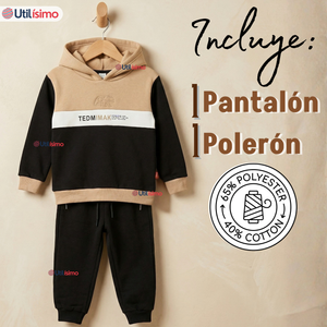 Conjunto 2 Piezas Buzo Pantalón Y Polerón Con Capucha Negro Niño