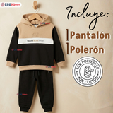 Conjunto 2 Piezas Buzo Pantalón Y Polerón Con Capucha Negro Niño