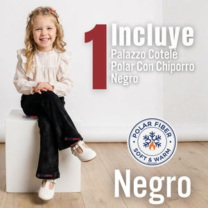 Calza Palazzo Polar Con Chiporro Niña Elasticada Térmica Negra