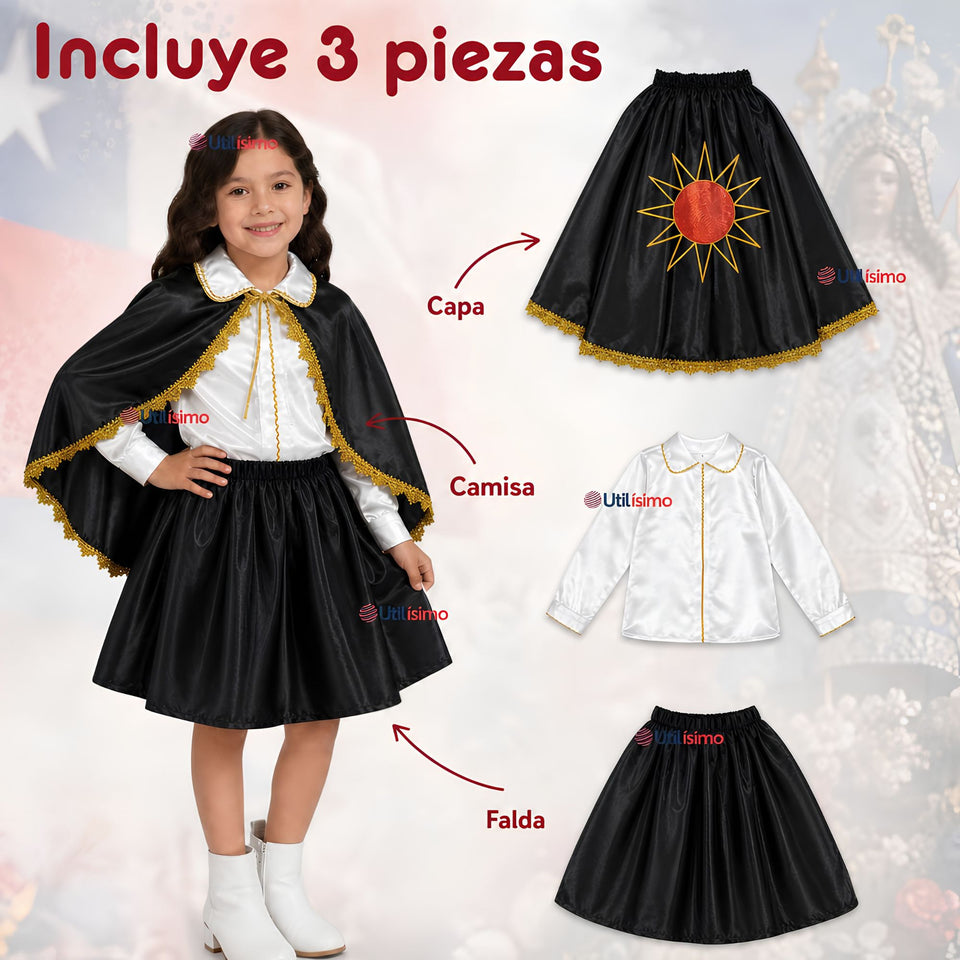 Traje Tirana Diablada Negro 3 Piezas Niña Baile Típico Fiestas Patrias