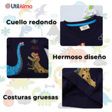 Polerón Algodón Cuello Redondo Niño Azul Dinosaurio