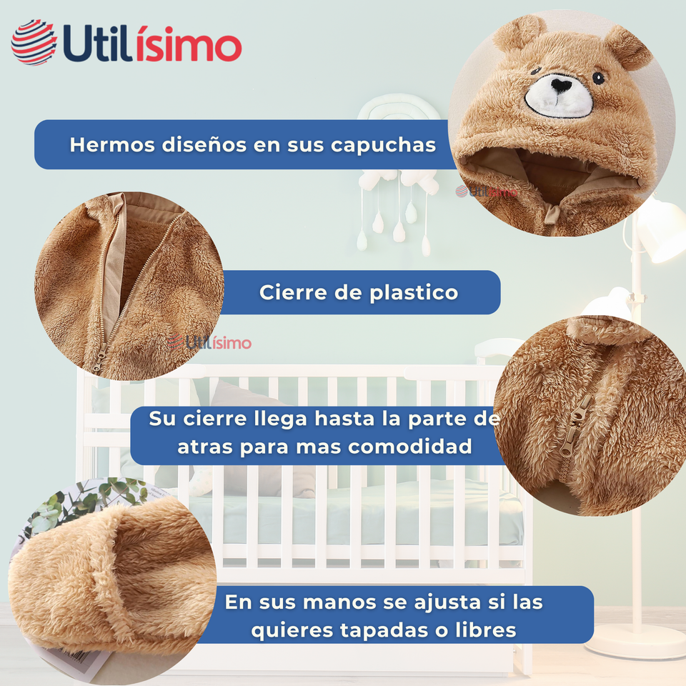 Enterito Oso Con Capucha Bebe Polar Marrón