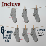 Pack 6 Pares Calcetines Tobilleras Cortos Algodón Color Gris Niña y Niño