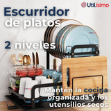 Secador Escurridor Para Platos Loza Vajilla 2 Niveles Drenaje Automático