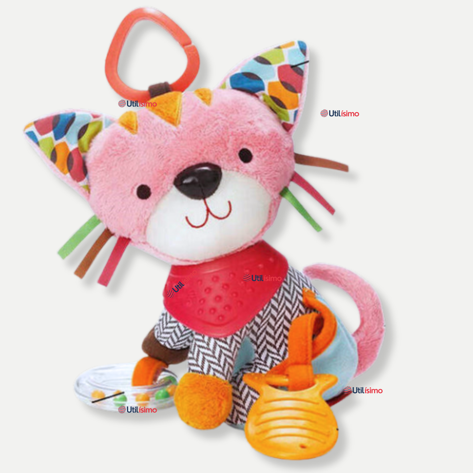 Juguete Peluche Animales Sensorial Con Mordedor Y Sonajero Diseño Gatico Niña y Niño
