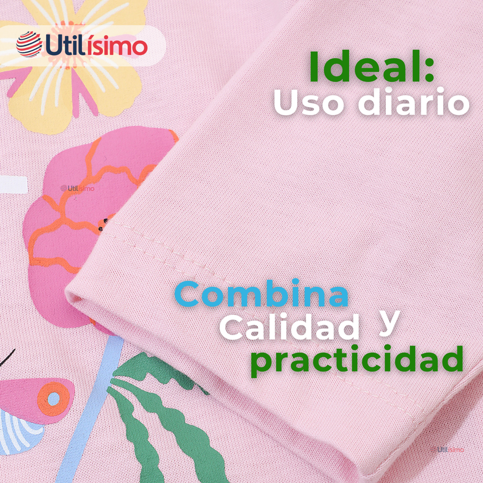 Polera Manga Larga Niña 100% Algodón Flores Rosado Camiseta