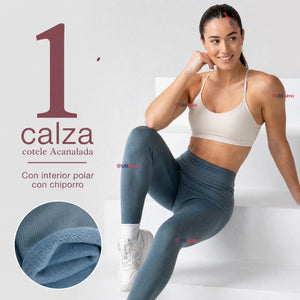 Calza Acanalada Cotelé Polar Con Chiporro Térmica Mujer Elásticada Aquamarine