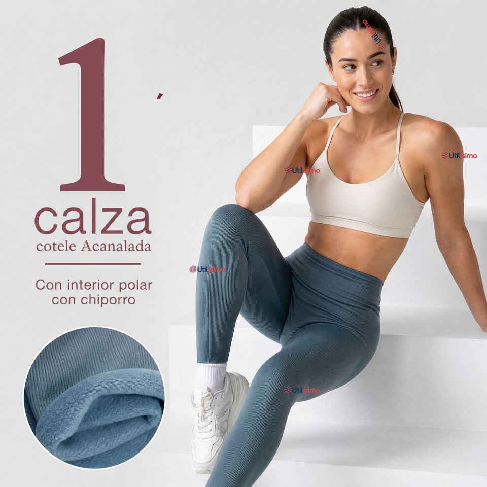 Calza Acanalada Cotelé Polar Con Chiporro Térmica Mujer Elásticada Aquamarine