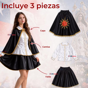Traje Tirana Diablada Negro 3 Piezas Juvenil Baile Típico Fiestas Patrias