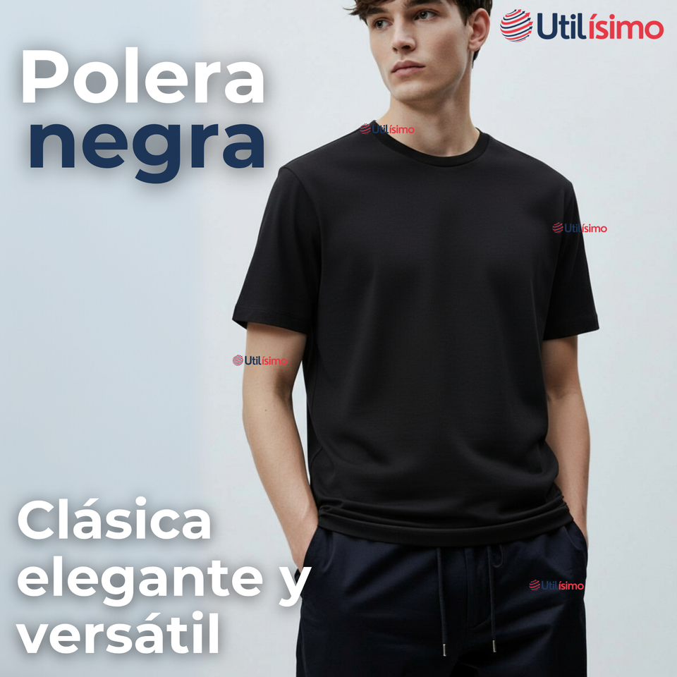 Polera Camiseta 100% Algodón Premium Manga Corta Básico Negro Hombre