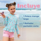 Traje De Baño Manga Larga y Pantalón Corto 2 Piezas Niña de 2 a 7 años Sweet Ice Creams