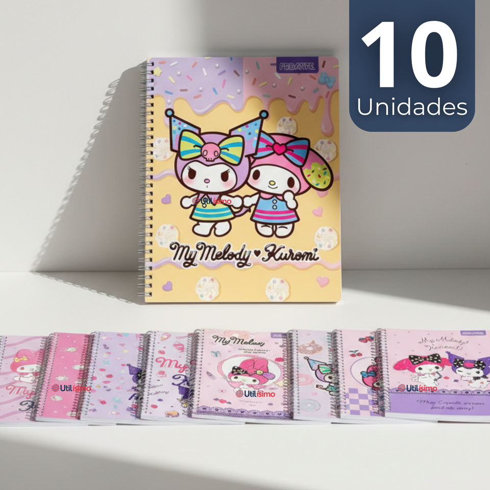 Pack 10 Cuadernos Universitario My Melody & Kuromi Proarte 7mm 100 Hojas Diseños Surtidos