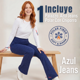 Calza Polar Con Chiporro Palazzo Mujer Elasticada Térmica Azul jeans
