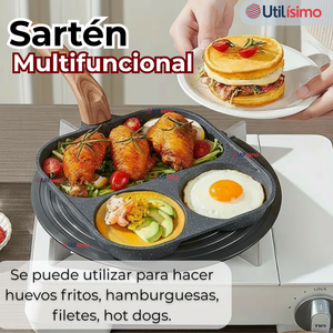 Sartén de Aluminio Antiadherente 3 en 1 Para Huevos Panqueques Hamburguesas