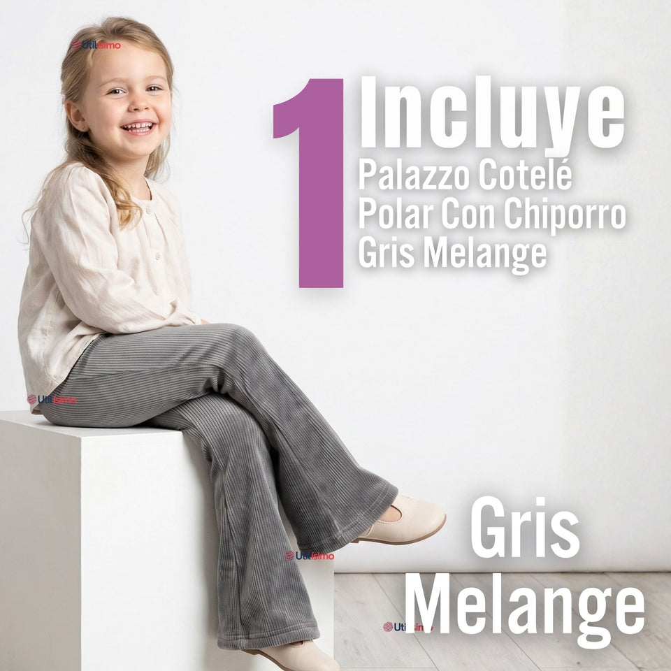 Calza Palazzo Niña Polar Con Chiporro Elasticada Térmica Gris Melange