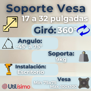 Soporte TV y Monitor Ajustable 9Kg 17 a 32 Pulgadas 17 19 22 24 27 28 29 32