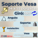 Soporte TV Pared Con Brazo 50Kg 14 a 55 Pulgadas 14 15 17 19 22 24 27 32 39 40 42 43 49 50 55