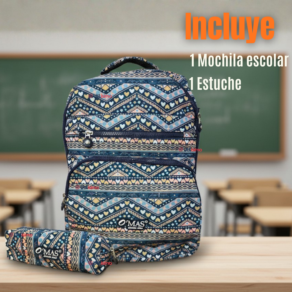 Mochila Escolar Con Estuche 46cm Poliéster Impermeable Niña Juvenil