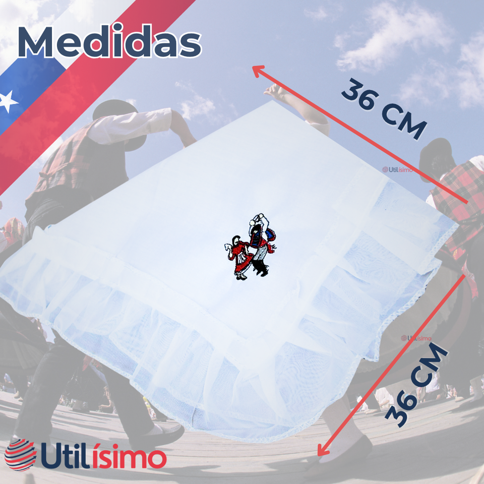 Pack 3 Pañuelos Baile Cueca 36 CM Con Bordes Bordado Pareja Fiestas Patrias