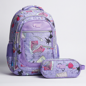 Mochila Escolar Con Estuche 43cm Tela Oxford Lila Niña