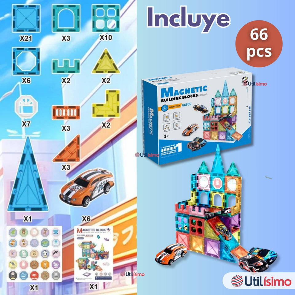 Juego Bloques De Construcción Magnéticos 3D 66 Piezas para Niños