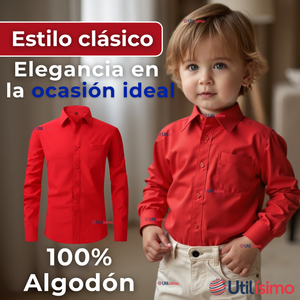 Camisa Casual De Vestir Manga Larga Cuello Americano 100% Algodón Rojo