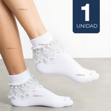 Par De Calcetines Con Vuelo Blanco Niña Algodón Fiestas Patrias De 3 Meses a 10 años