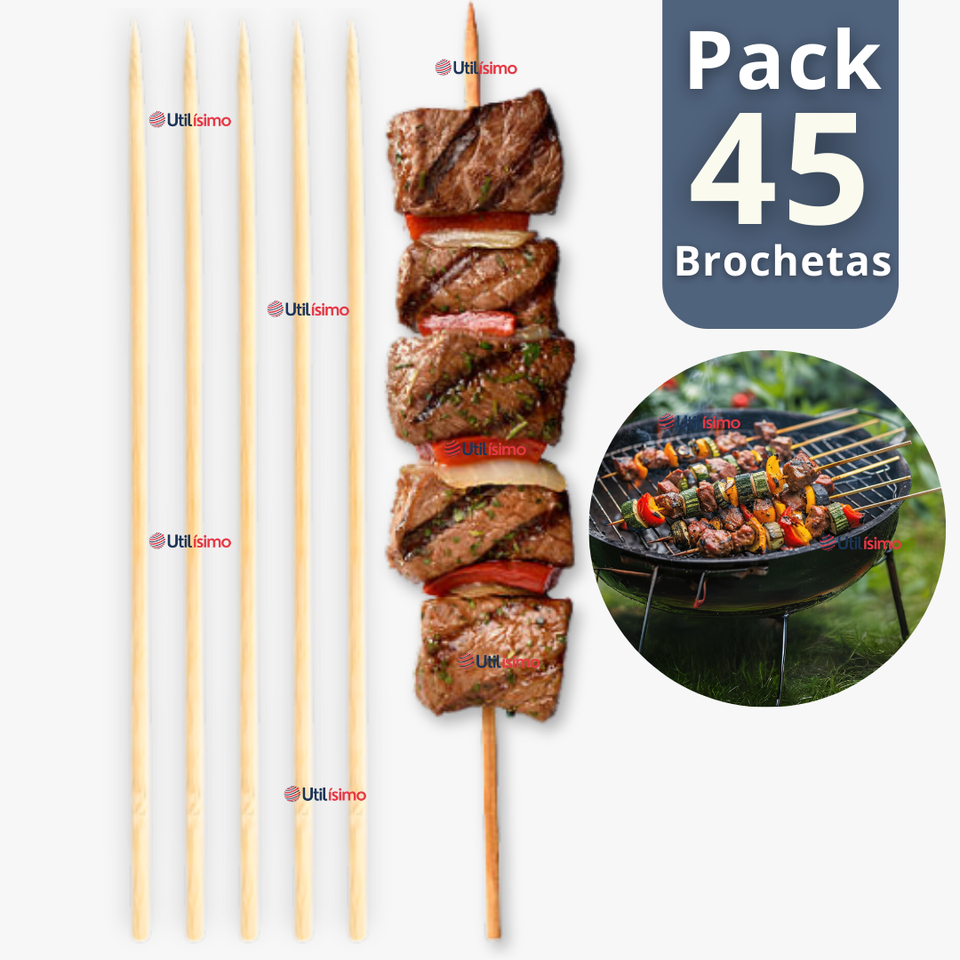 Pack 45 Piezas Brochetas Para Anticuchos Pinchos Bambú Palillos 30cm