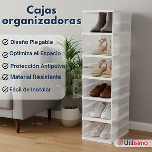 Zapatera Plegable 6 Niveles Cajas Organizadoras Apilable Color Blanco