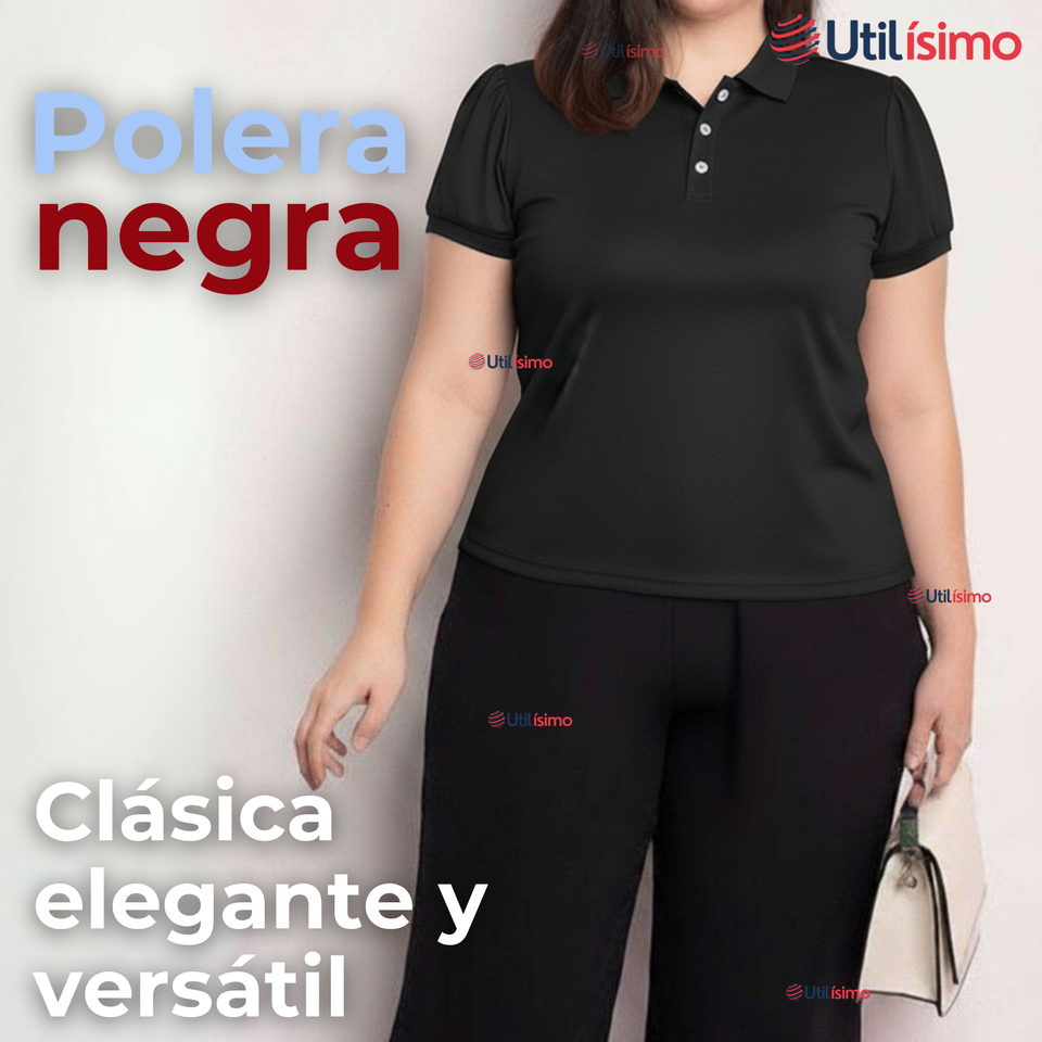 Polera Pique Premium 200g Manga Corta 100% Algodón Textura Suave Chemise Negro Mujer