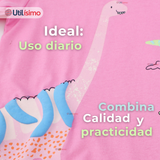 Polera Manga Larga Niña 100% Algodón Dinosauro Fucsia Camiseta