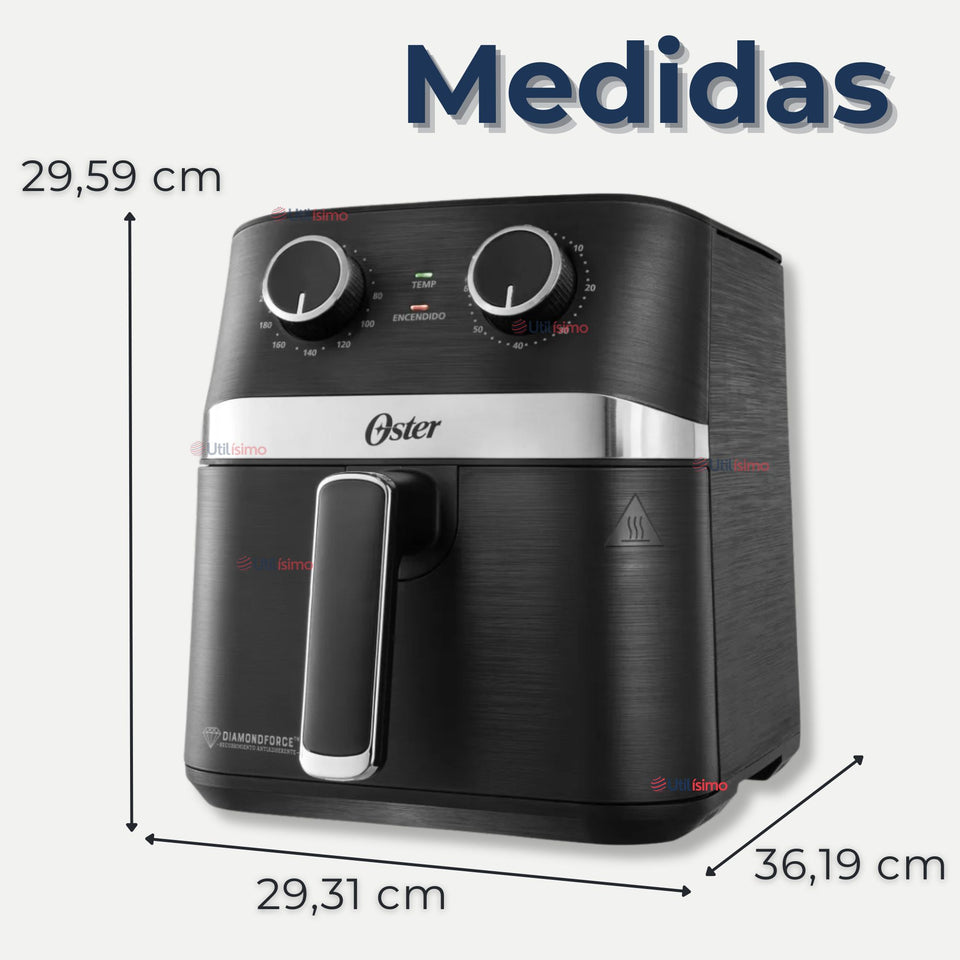 Oster® Freidora de Aire Manual, Recubrimiento Oster® DiamondForce, 4L de Capacidad, con Controles de Tiempo y Temperatura, CKSTAF401MDF + 100 Forros Desechables para Air Fryer