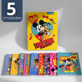 Pack 5 Cuadernos Universitarios Mickey Mouse Proarte 7mm 100 Hojas Diseños Surtidos