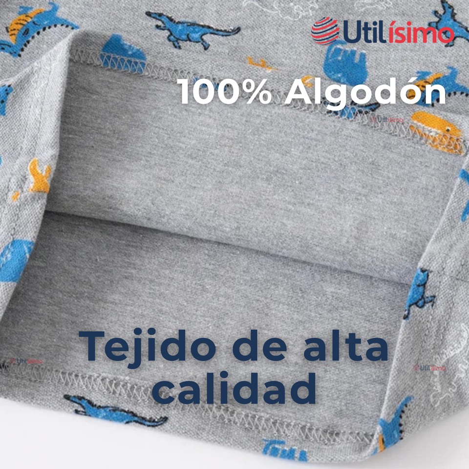 Polera Piqué Manga Larga Niño con Estampado de Dinosaurios Gris