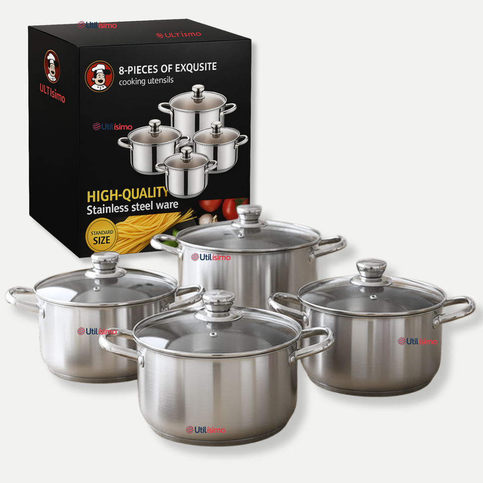 Bateria Cocina Cacerolas 8 Piezas Juego De Ollas Acero Inoxidable