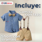 Conjunto de Vestir con Tirantes Camisa Pantalón Corto Algodón Niño
