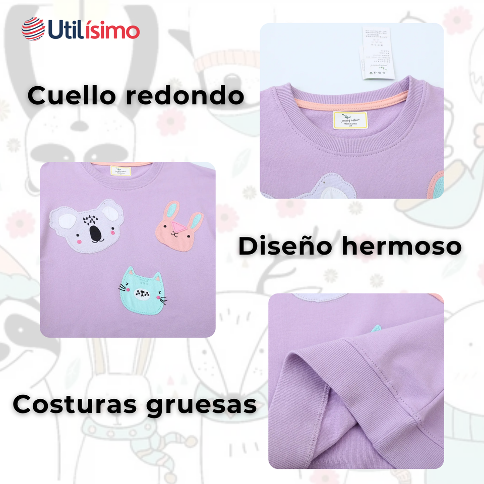 Polerón Algodón Cuello Redondo Niña Morado Animales