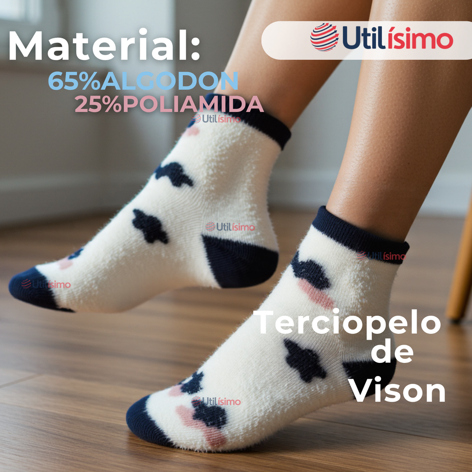 Pack 6 Pares Calcetines Terciopelo de Visón Mujer Diseños Surtidos Algodón