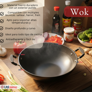 Wok Acero Inoxidable Antiadherente 42 cm Color Negro