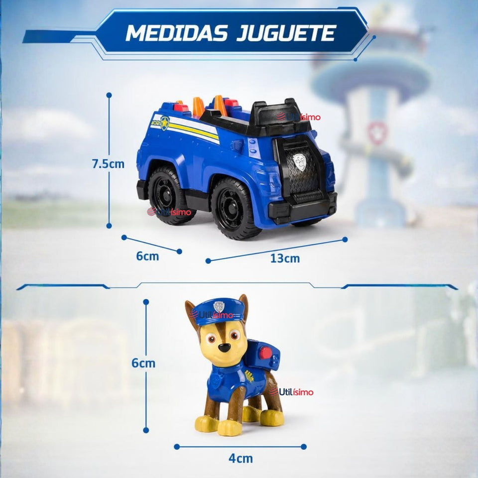 Vehículo Patrulla de Chase Paw Patrol con Figura Coche de Policía para Niños