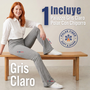 Calza Polar Con Chiporro Palazzo Mujer Elasticada Térmica Gris Melange
