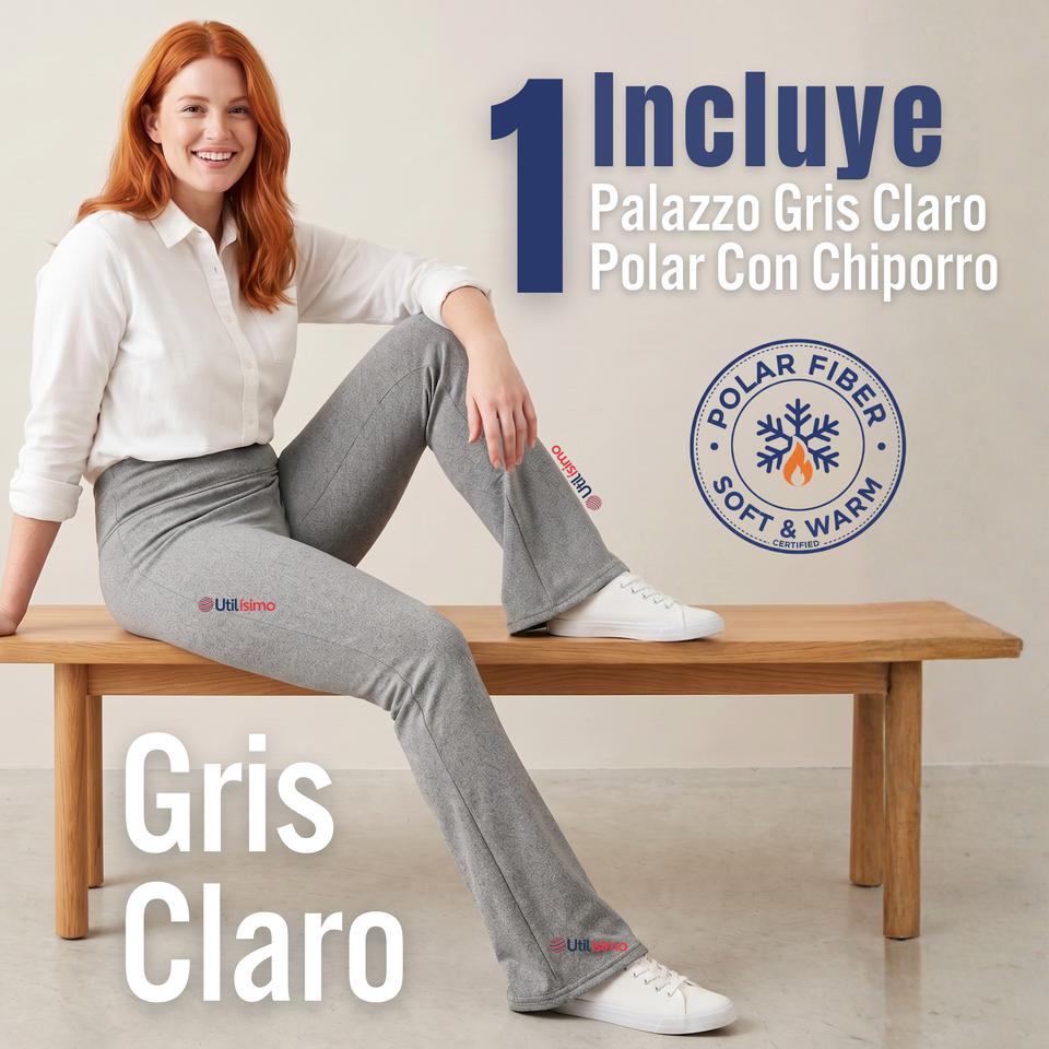 Calza Polar Con Chiporro Palazzo Mujer Elasticada Térmica Gris Melange