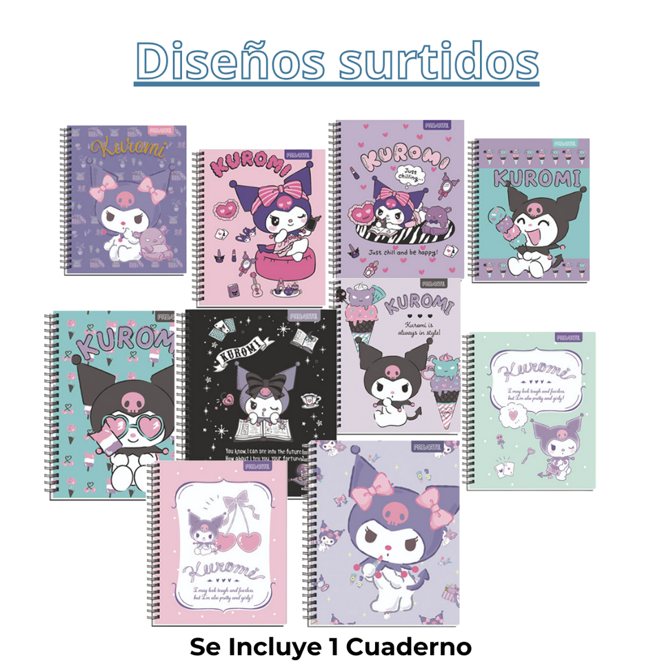 Cuadernos Universitarios Kuromi Marca Pro Arte Diseños Surtidos 100 Hojas (1 Unidad)