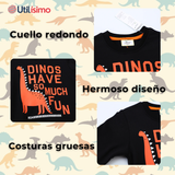 Polerón Algodón Cuello Redondo Niño Negro Dinosaurio