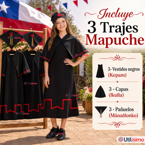 Pack 3 Trajes Típicos Vestidos Mapuche 3 Piezas Juvenil Fiestas Patrias